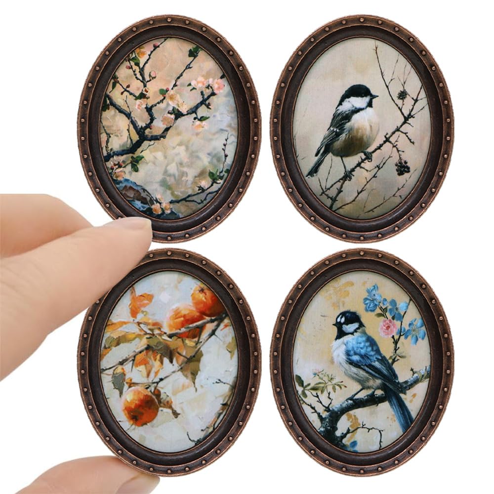 iland 1/12 Scale Dollhouse Picture Frames – 4 Paintings (Flowers & Birds)
