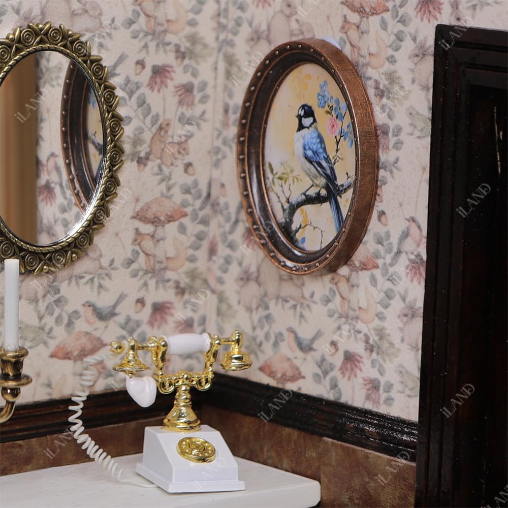 iland 1/12 Scale Dollhouse Picture Frames – 4 Paintings (Flowers & Birds)