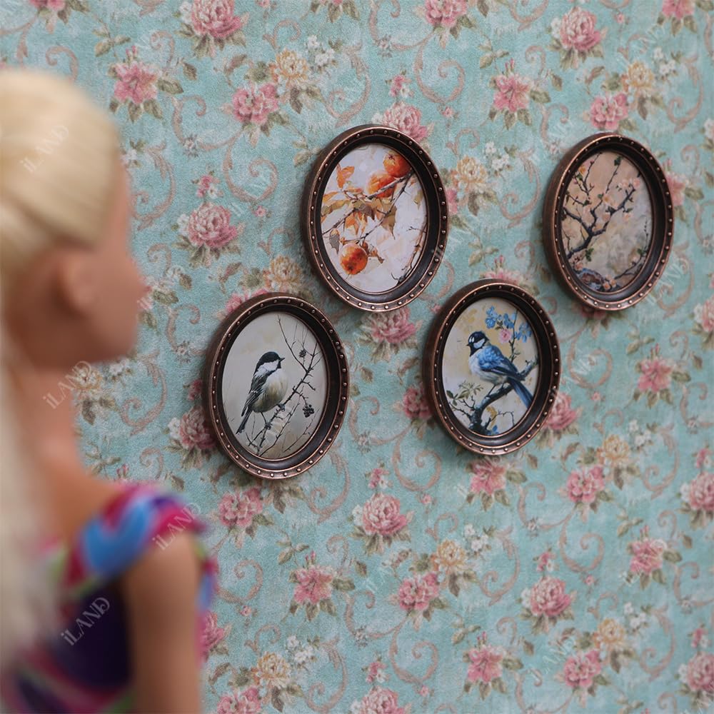 iland 1/12 Scale Dollhouse Picture Frames – 4 Paintings (Flowers & Birds)