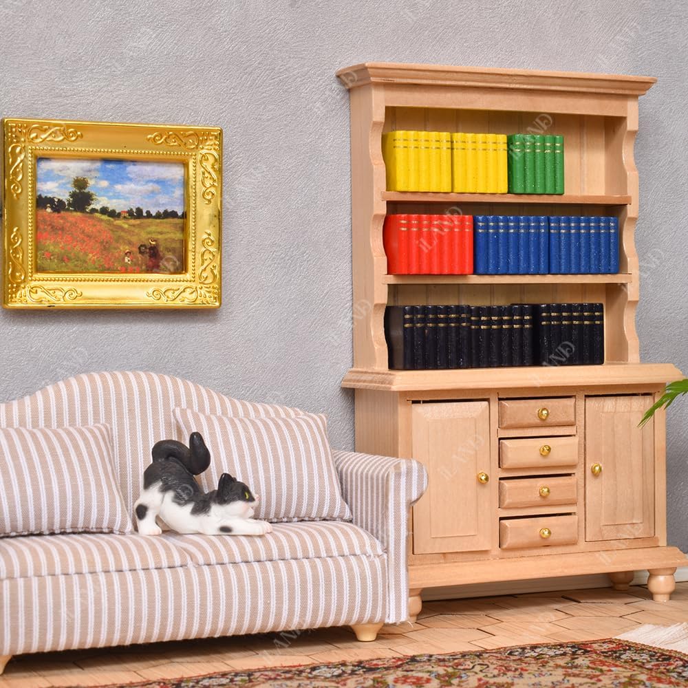 iLAND 1:12 Scale Dollhouse Frames with Printed Paintings – 4 Bright Golden Frames