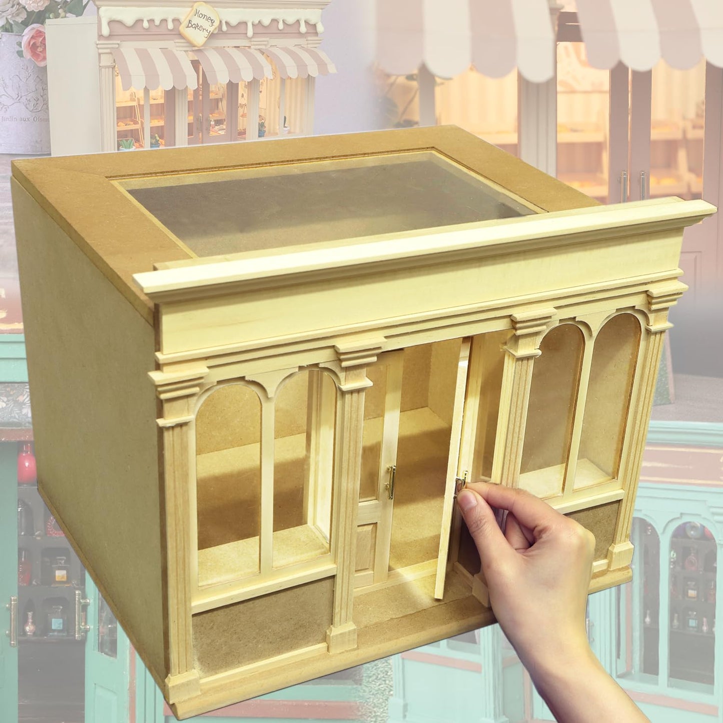 iLAND Wooden Dollhouse Room Box 1:12 Scale – Mini Store & Coffee Shop