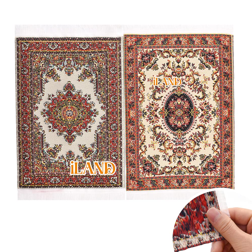 iland Miniature Dollhouse Rugs – 1:12 Scale, 6x3.8 Inch, 2-Pack, Woven Rugs