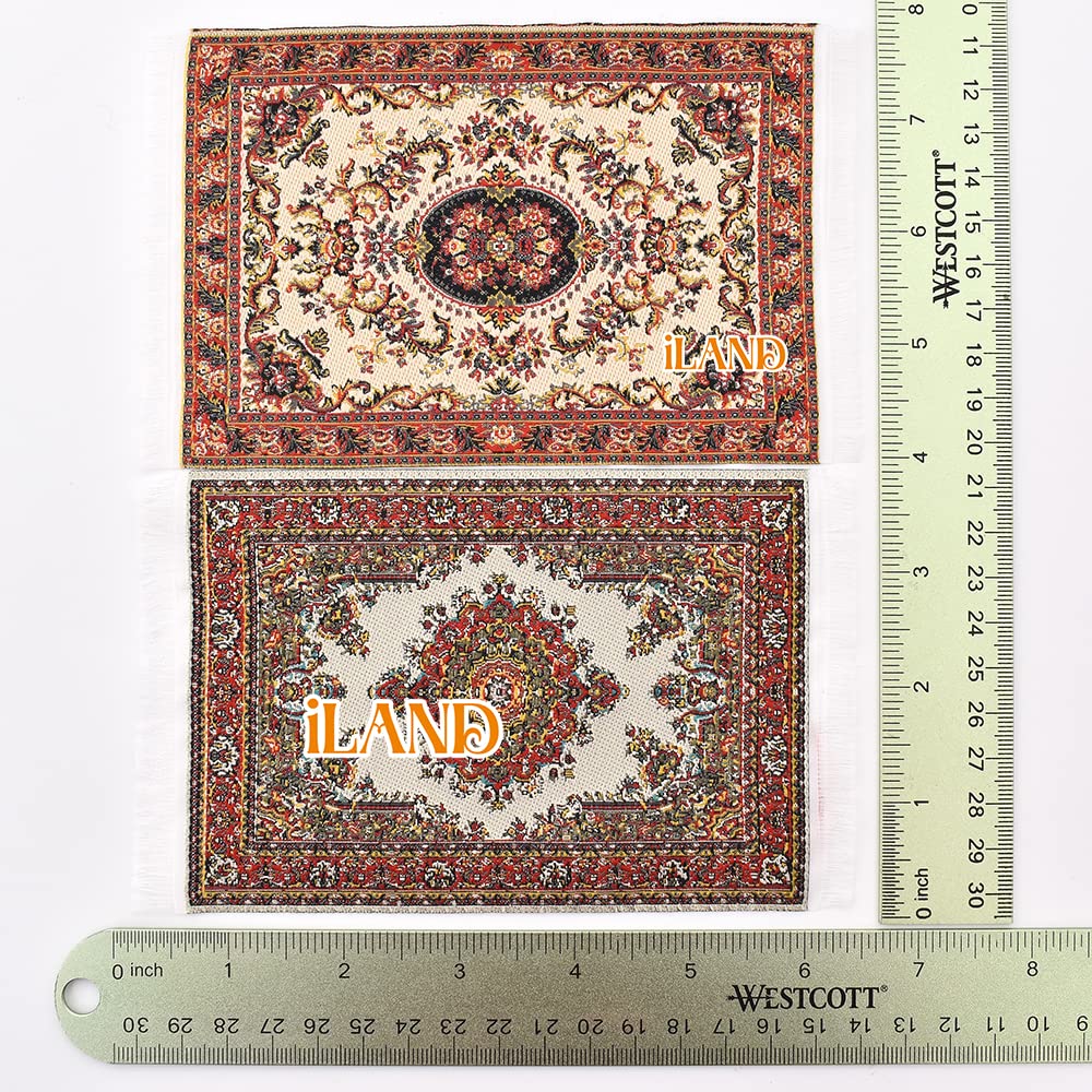 iland Miniature Dollhouse Rugs – 1:12 Scale, 6x3.8 Inch, 2-Pack, Woven Rugs