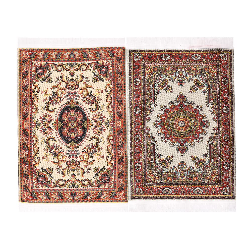 iland Miniature Dollhouse Rugs – 1:12 Scale, 6x3.8 Inch, 2-Pack, Woven Rugs