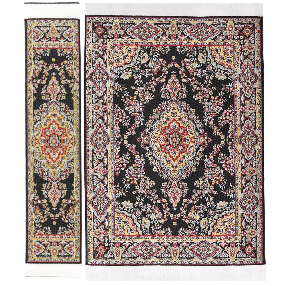 iland Miniature Dollhouse Rugs – Victorian Woven Area Rug and Runner for 1/12 Scale (2pcs)