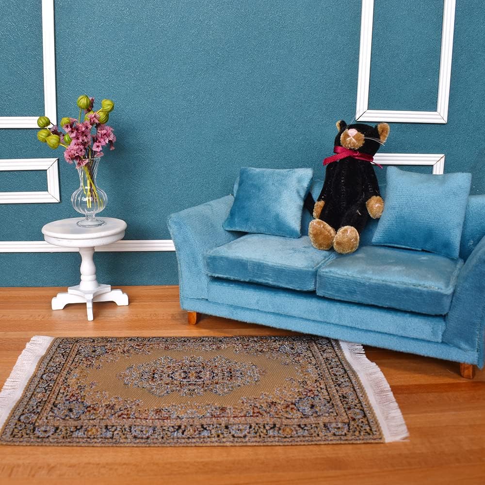 iland Vintage Dollhouse Rugs - 2-Pack Woven 6x3.8in for 1:12 Scale Doll Furniture