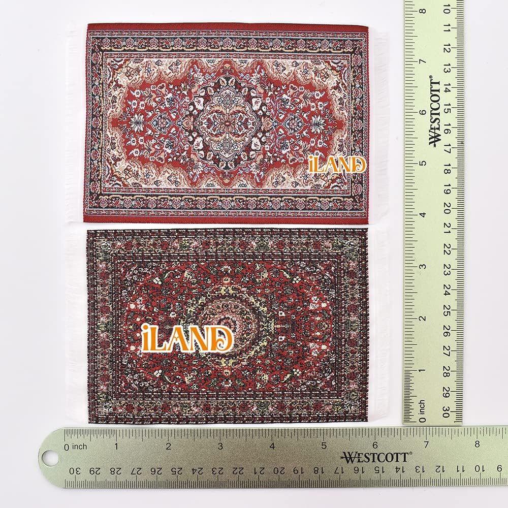 iLAND Victorian Dollhouse Rugs – 1:12 Scale, 6 x 3.8 in, 2-Pack