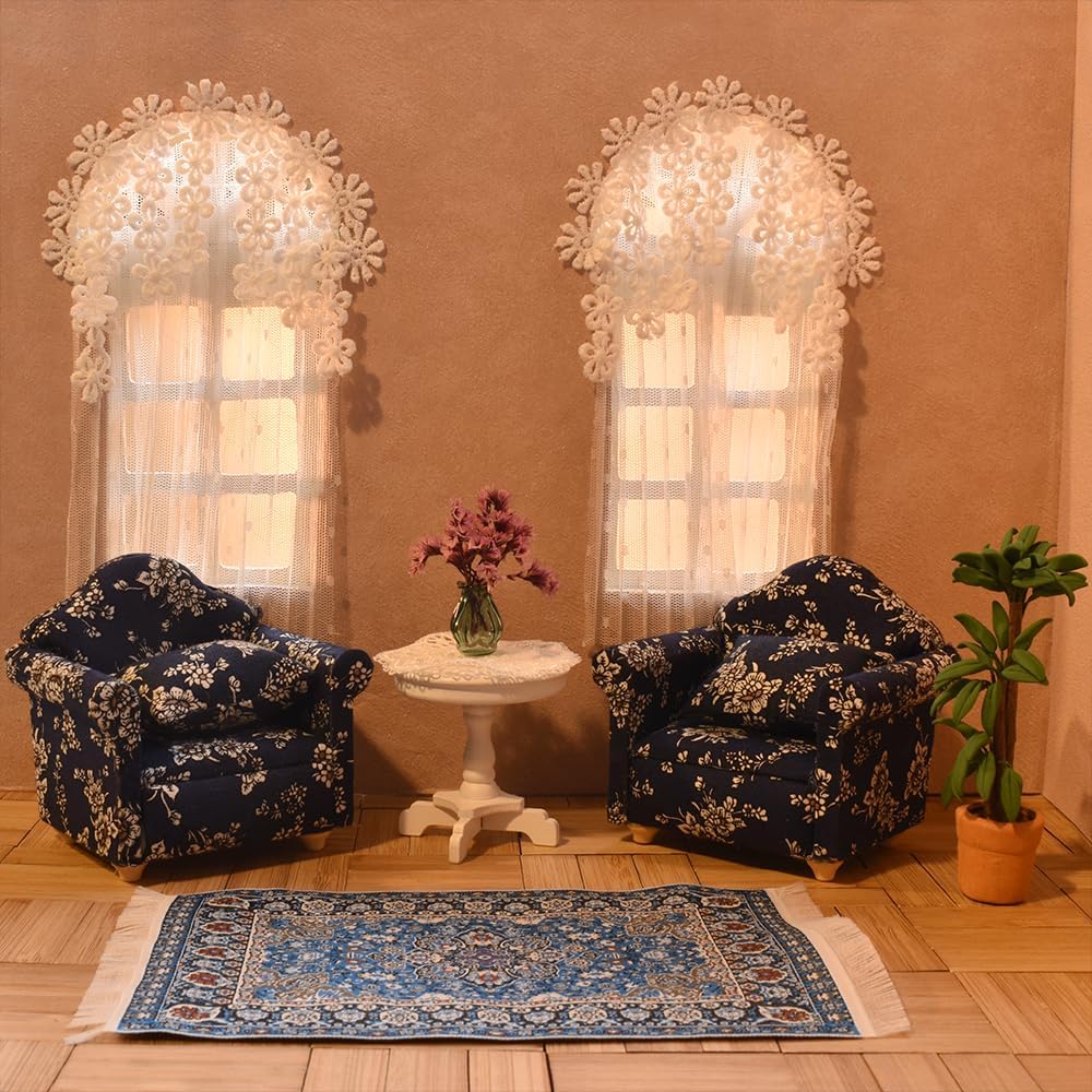 iland Vintage Dollhouse Rugs - 2-Pack Woven 6x3.8in for 1:12 Scale Doll Furniture