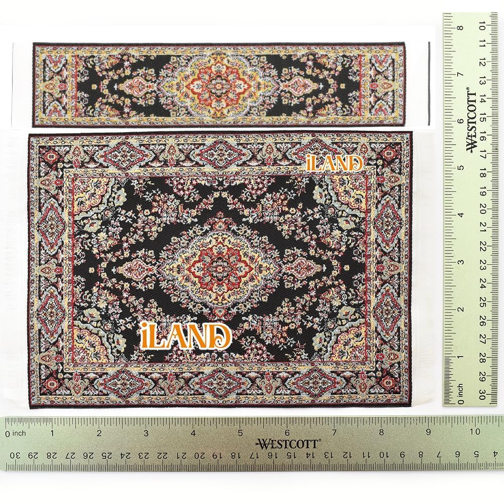 iland Miniature Dollhouse Rugs – Victorian Woven Area Rug and Runner for 1/12 Scale (2pcs)