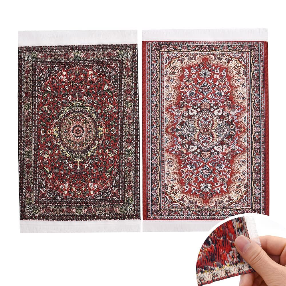 iLAND Victorian Dollhouse Rugs – 1:12 Scale, 6 x 3.8 in, 2-Pack