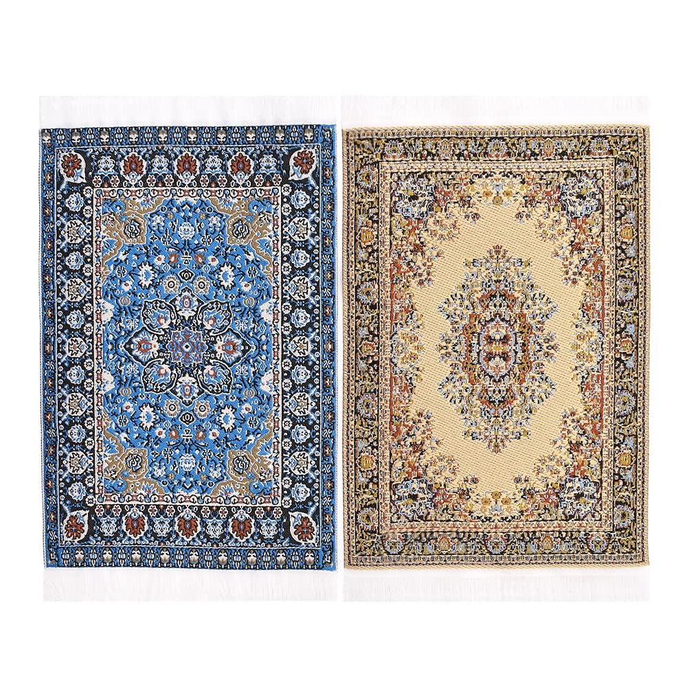 iland Vintage Dollhouse Rugs - 2-Pack Woven 6x3.8in for 1:12 Scale Doll Furniture