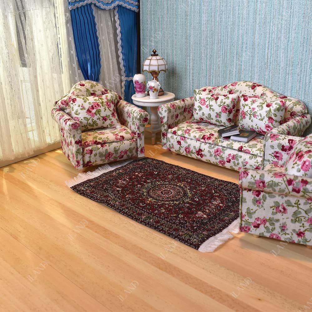 iLAND Victorian Dollhouse Rugs – 1:12 Scale, 6 x 3.8 in, 2-Pack
