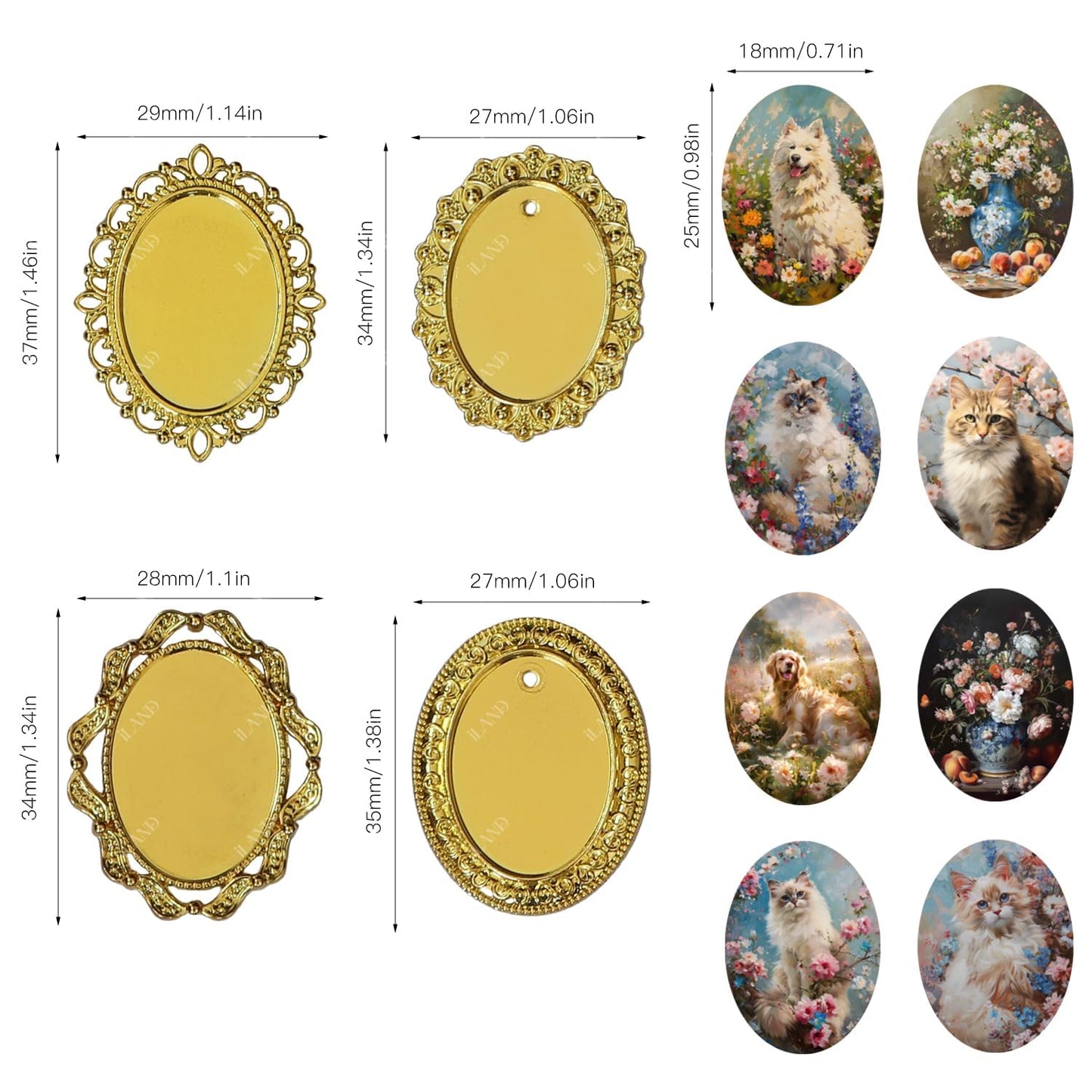 iLAND 1/12 Scale Tiny Frames – 7 Frames + 14 Miniature Pictures | Golden Tiny Frame Art for Dollhouses