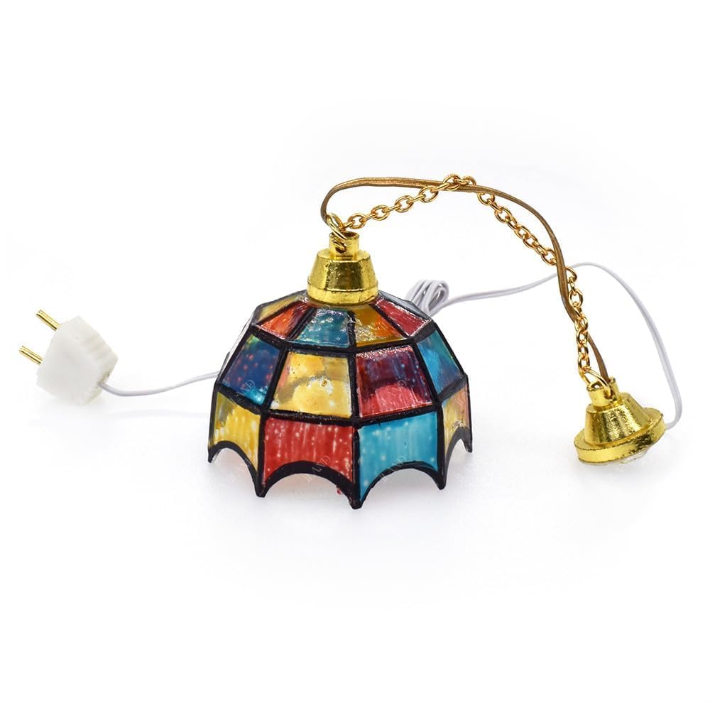 iland 1/12 Scale Mosaic Lattice Dollhouse Lamp with Plug | Classic Miniature Lighting