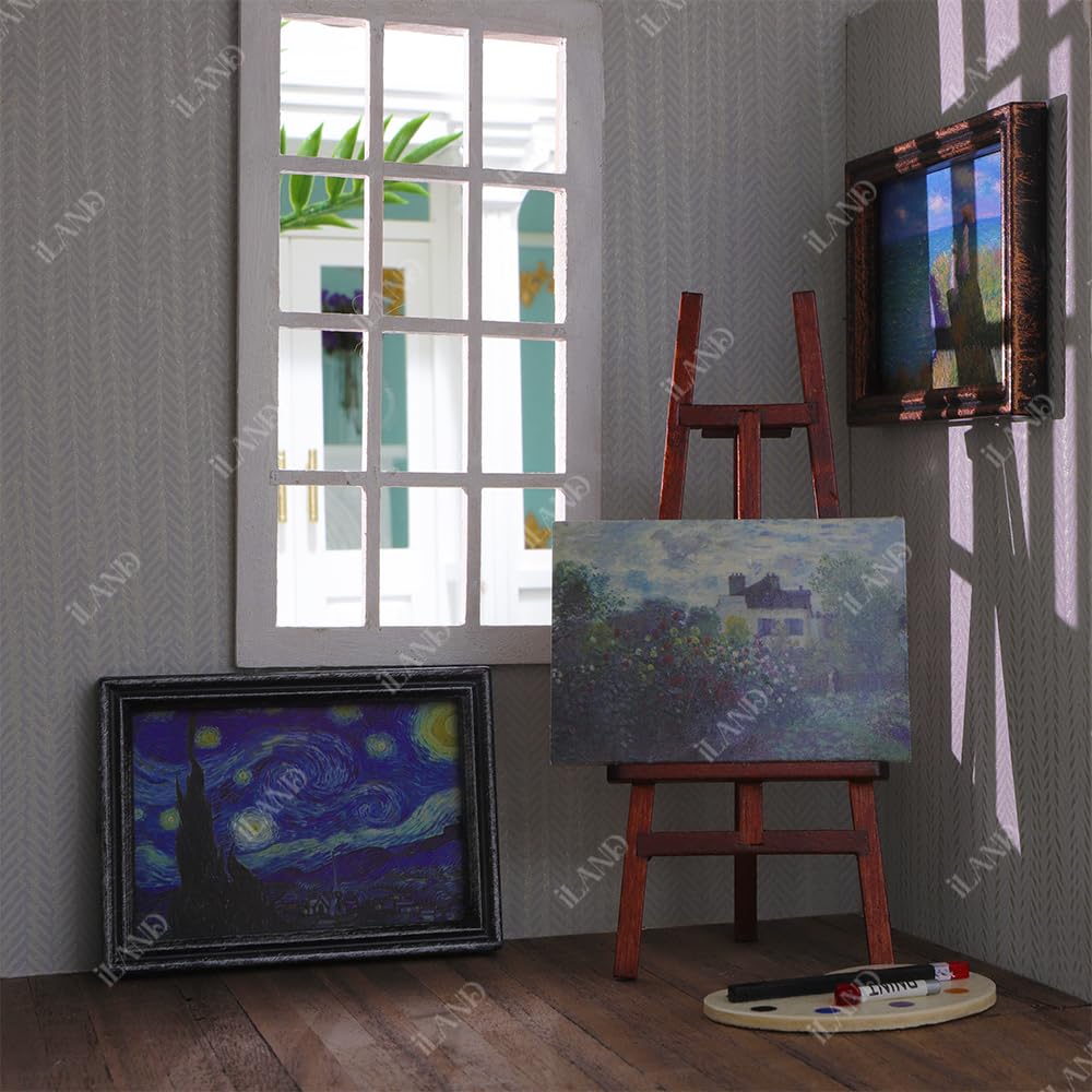 iland Miniature Dollhouse Frames with Impressionist Paintings – 1:12 Scale (4 Frames & 6 Prints)