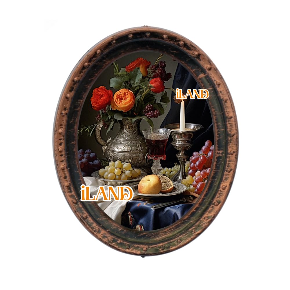 iland Miniature Dollhouse Accessories – 4 Dark Brass Oval Picture Frames with Original Paintings