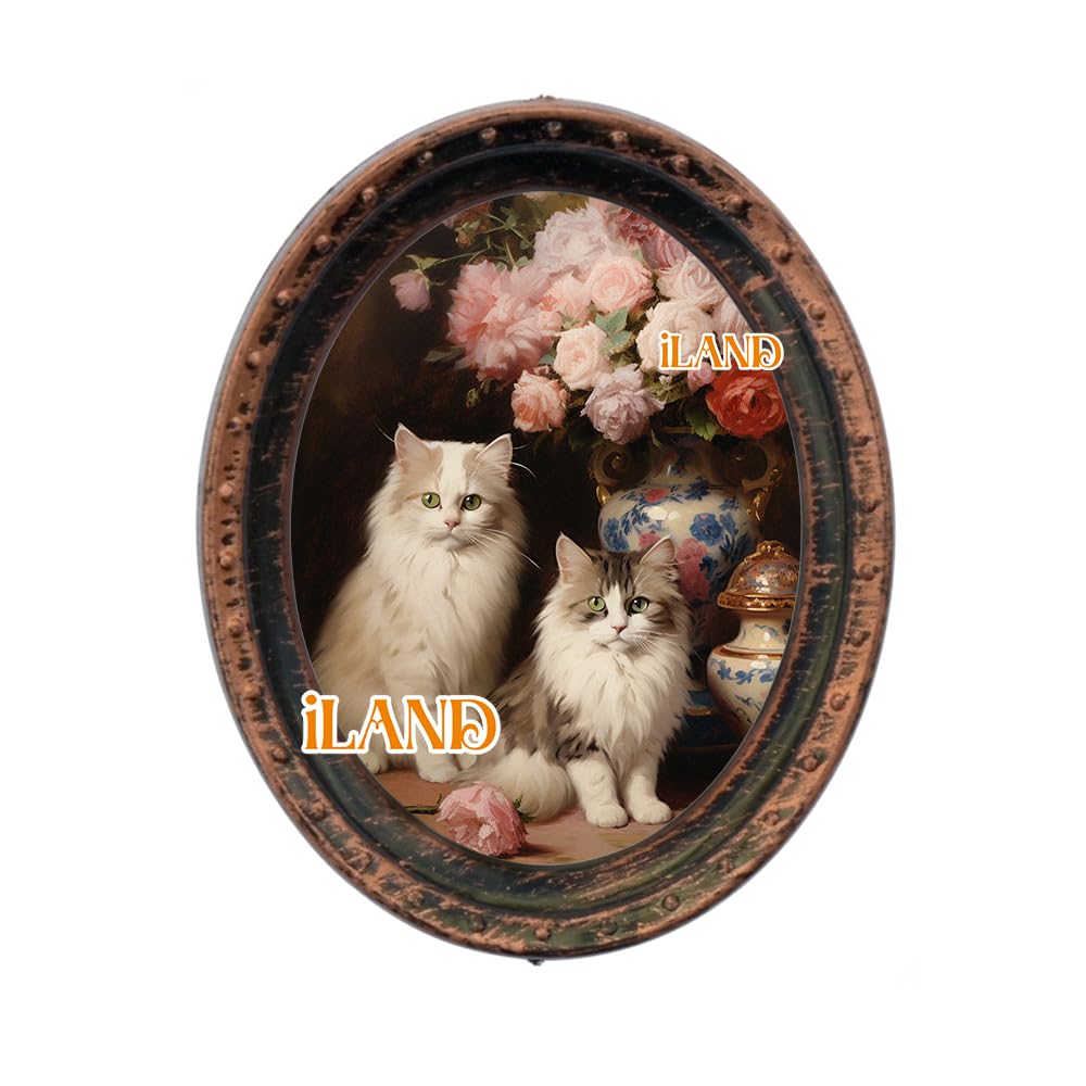iland Miniature Dollhouse Accessories – 4 Dark Brass Oval Picture Frames with Original Paintings