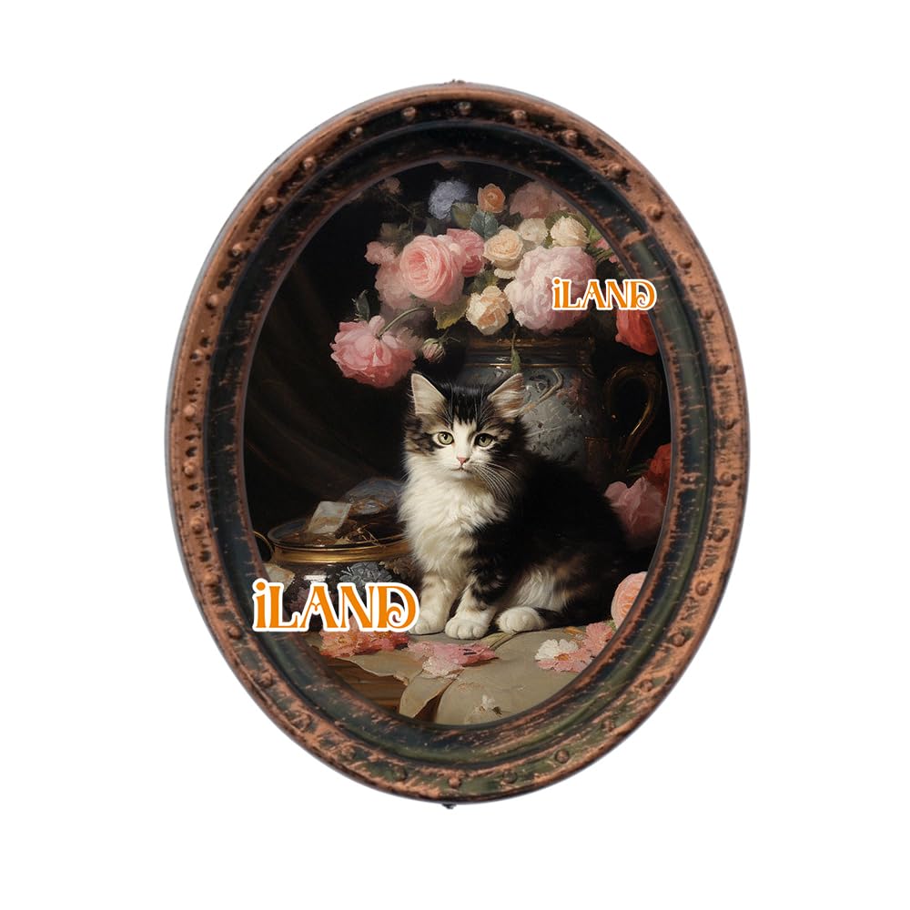 iland Miniature Dollhouse Accessories – 4 Dark Brass Oval Picture Frames with Original Paintings