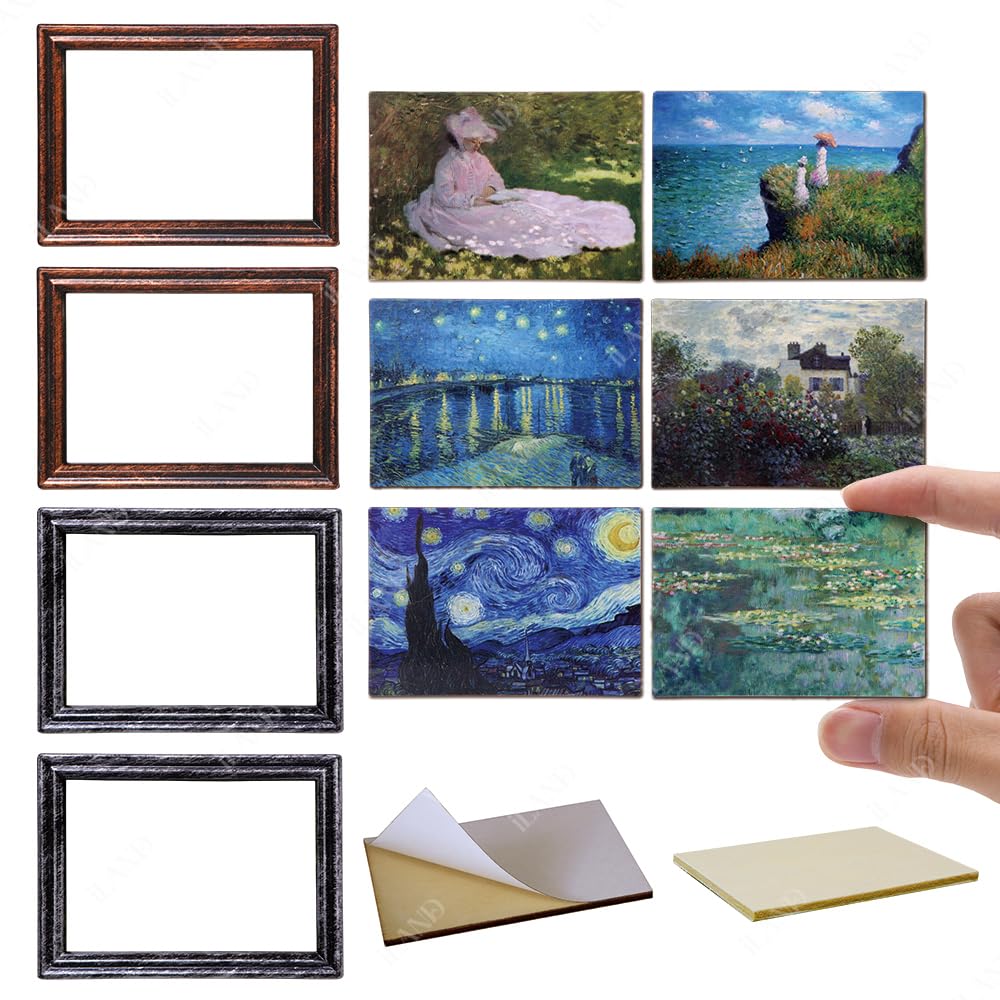 iland Miniature Dollhouse Frames with Impressionist Paintings – 1:12 Scale (4 Frames & 6 Prints)