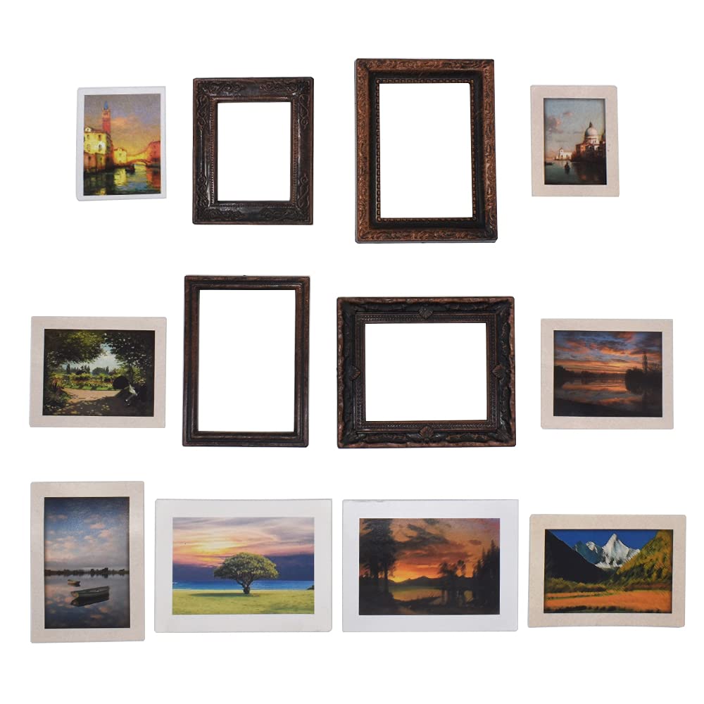 iland Miniature Dollhouse Frames – 4 Gold Frames with Classic Paintings (1:12 Scale)