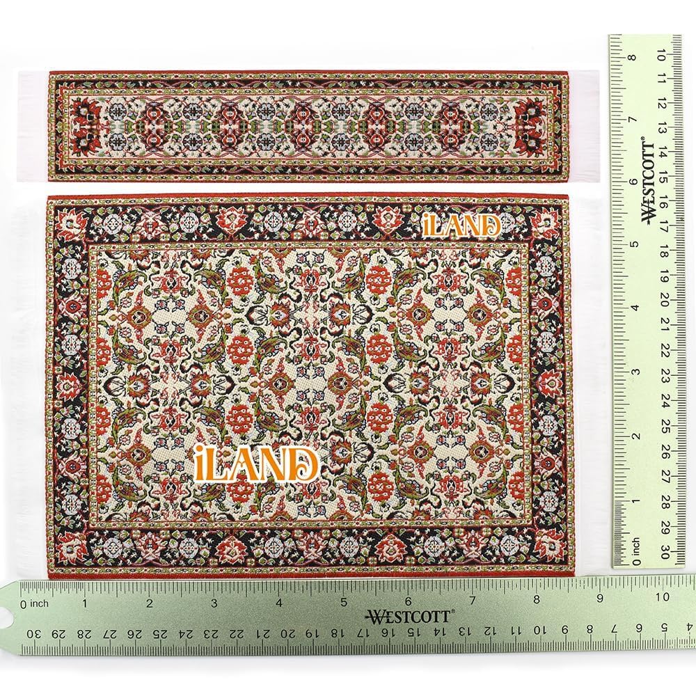 iland Miniature Dollhouse Woven Rugs Set – 2pc Spring, 1:12 Scale (9.4x5.7 in & 9.2x1.8 in)