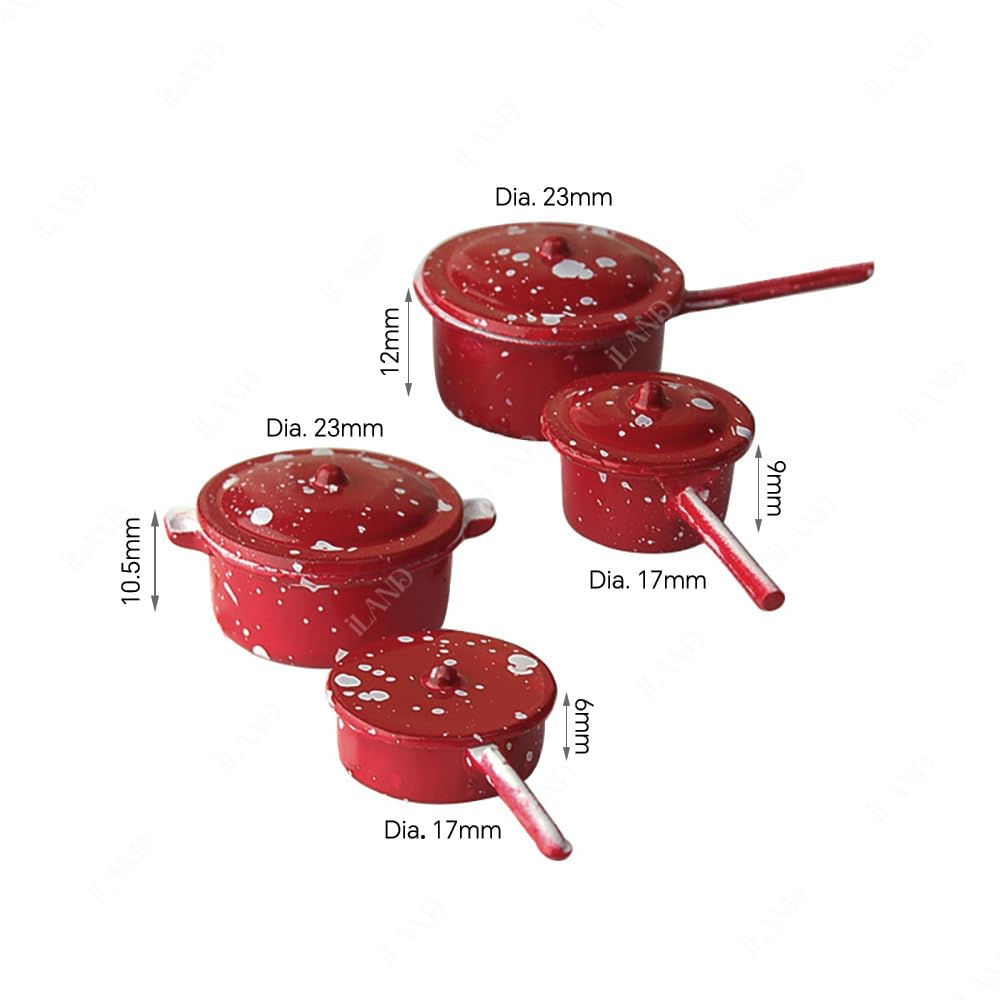 iland 1/12 Scale Dollhouse Kitchen Accessories — Metal Pots, Pans & Stand