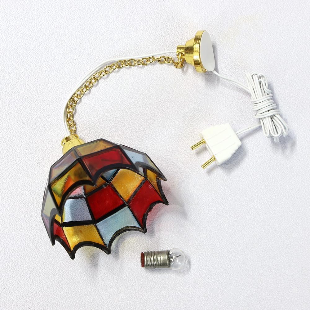 iland 1/12 Scale Mosaic Lattice Dollhouse Lamp with Plug | Classic Miniature Lighting