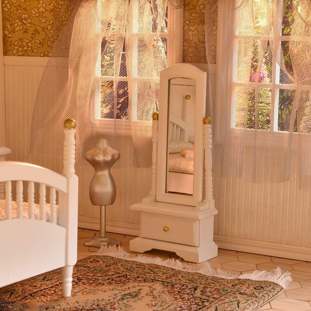iLAND Victorian Dollhouse Furniture 1/12 Scale — Brewster Bedroom Set (White & Gold)