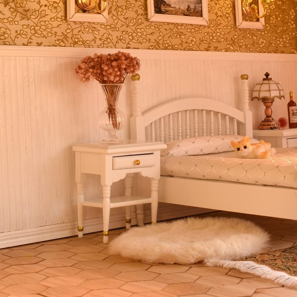 iLAND Victorian Dollhouse Furniture 1/12 Scale — Brewster Bedroom Set (White & Gold)