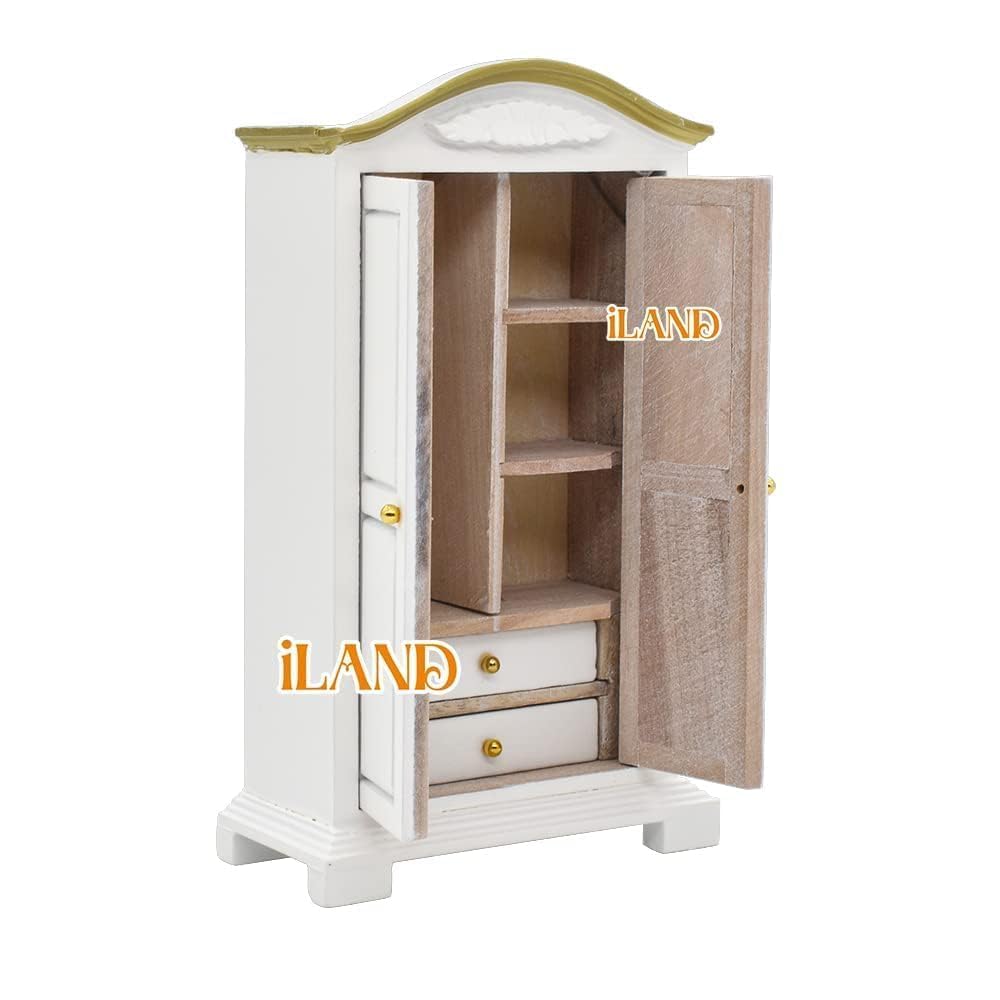 iLAND Victorian Dollhouse Furniture 1/12 Scale — Brewster Bedroom Set (White & Gold)