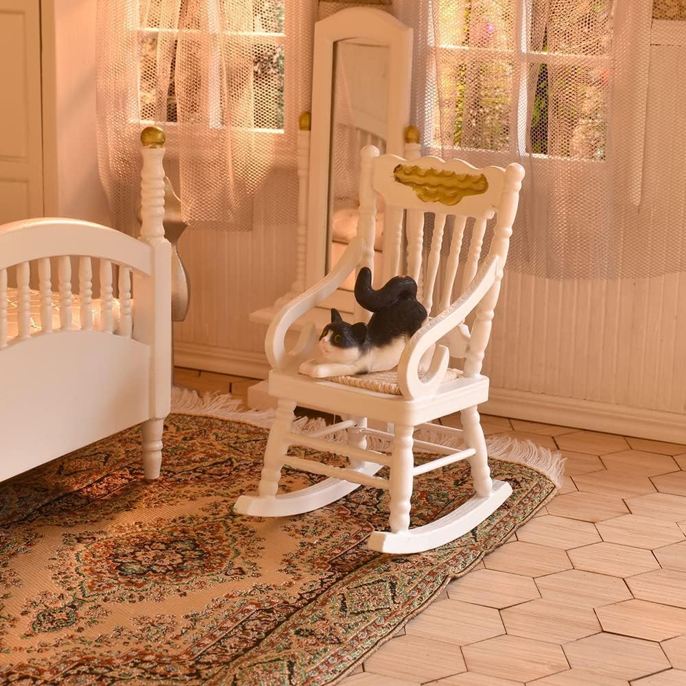 iLAND Victorian Dollhouse Furniture 1/12 Scale — Brewster Bedroom Set (White & Gold)