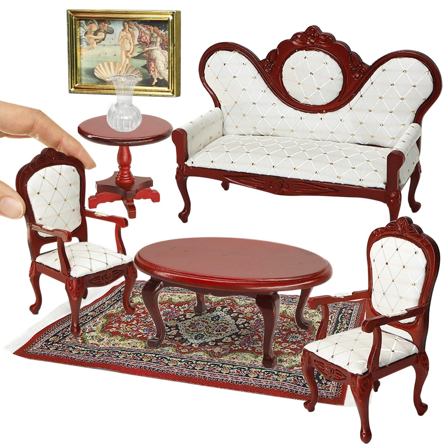 iland Victorian Dollhouse Furniture Set – 1/12 Neoclassical Miniature Sofa, Tables & Accessories