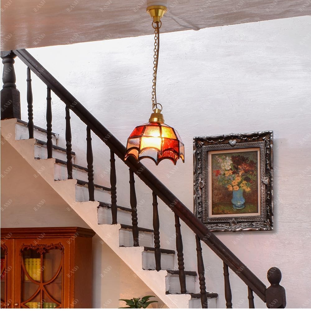 iland 1/12 Scale Mosaic Lattice Dollhouse Lamp with Plug | Classic Miniature Lighting