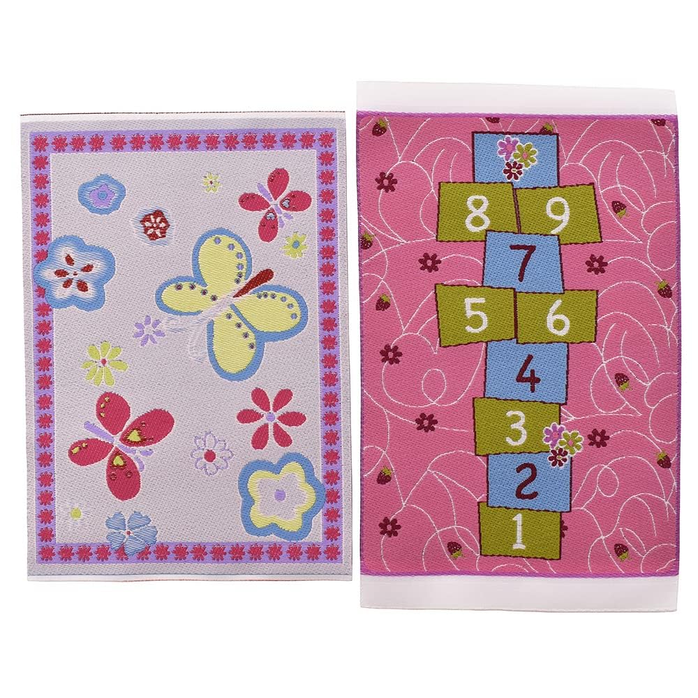 iLAND Miniature Dollhouse Rugs – 2-Pack Woven 6x3.8 in Rugs for 1:12 Scale Dolls (Princess)