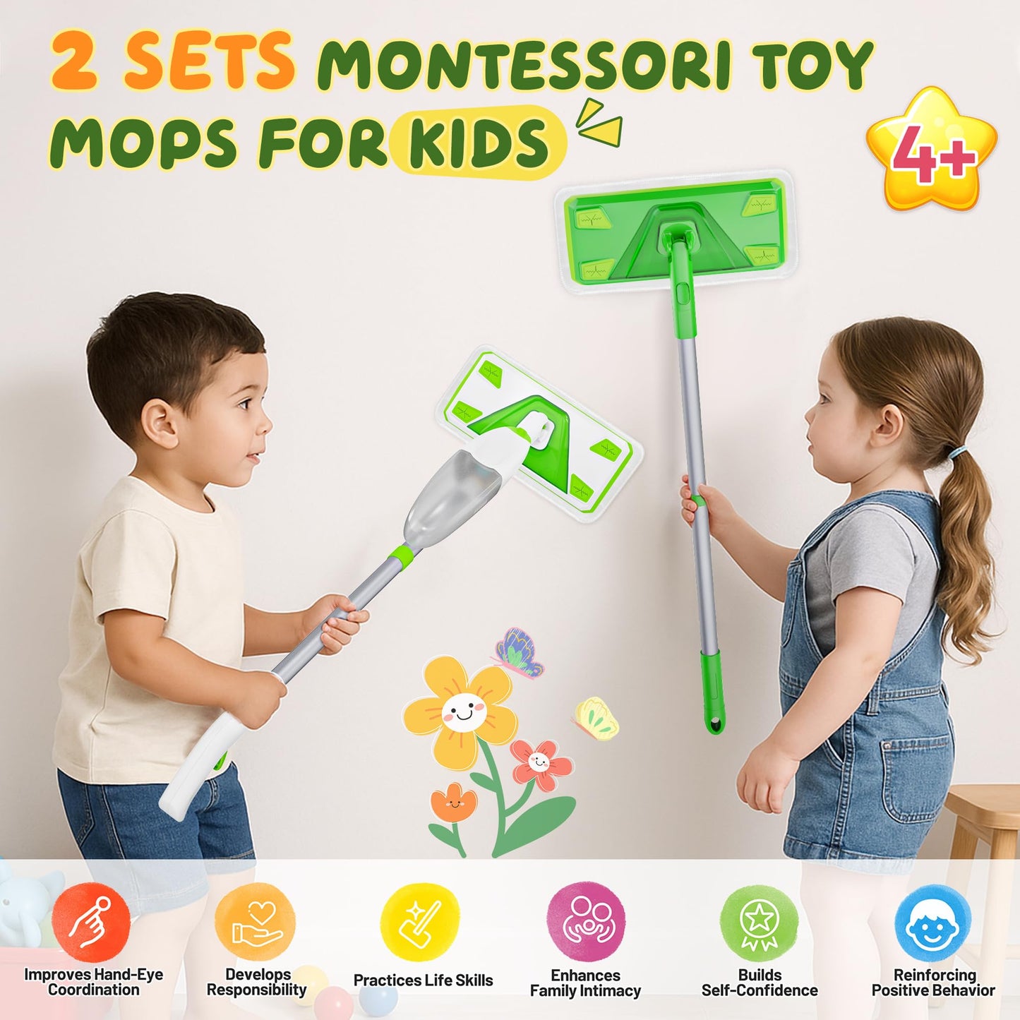 ILAVCLEAN 2-Set Toy Mop for Kids – Montessori Cleaning Toy & Gift for Ages 4+