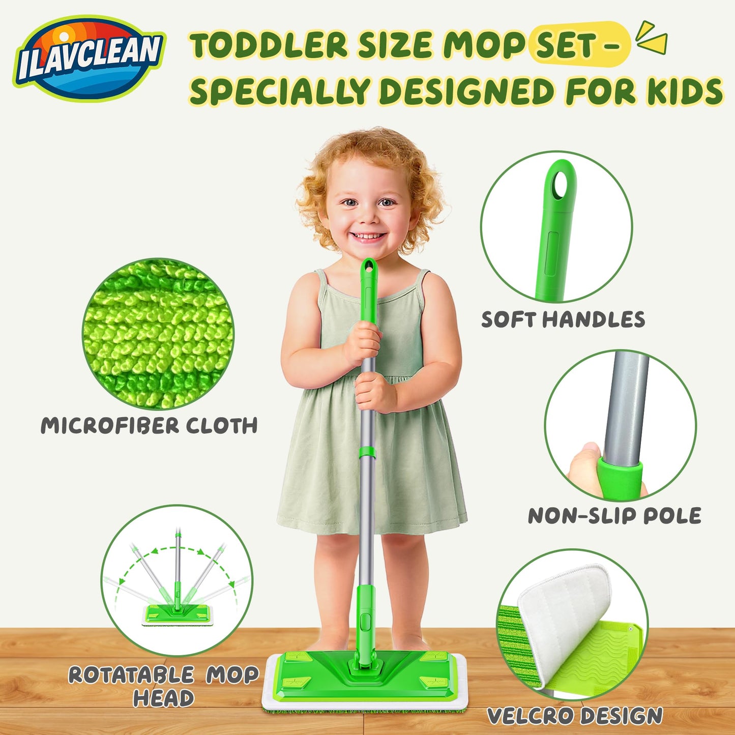 ILAVCLEAN 2-Set Toy Mop for Kids – Montessori Cleaning Toy & Gift for Ages 4+