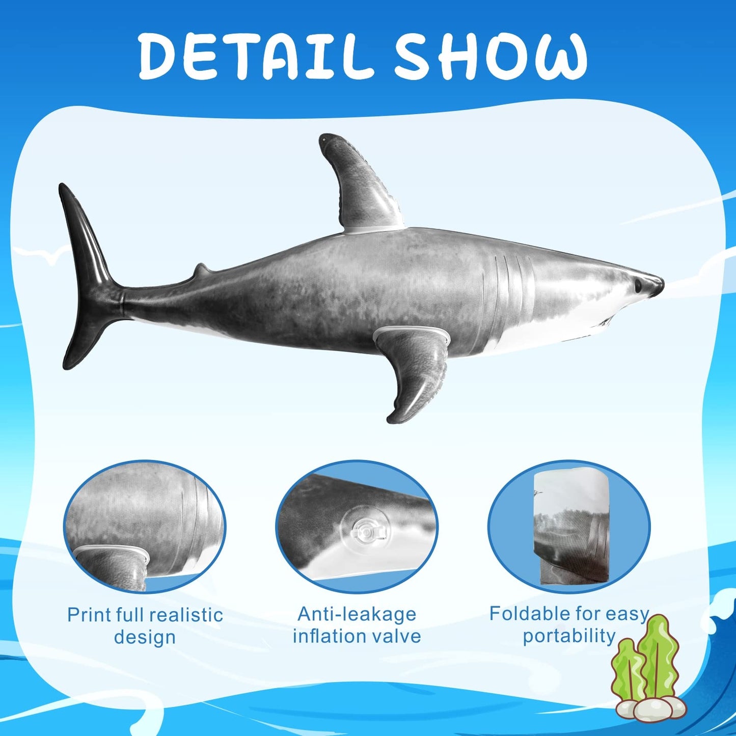 ILEISURELY 3PCS Inflatable Shark Pool Toys – 25 Inch Shark Party Decor for Kids & Adults