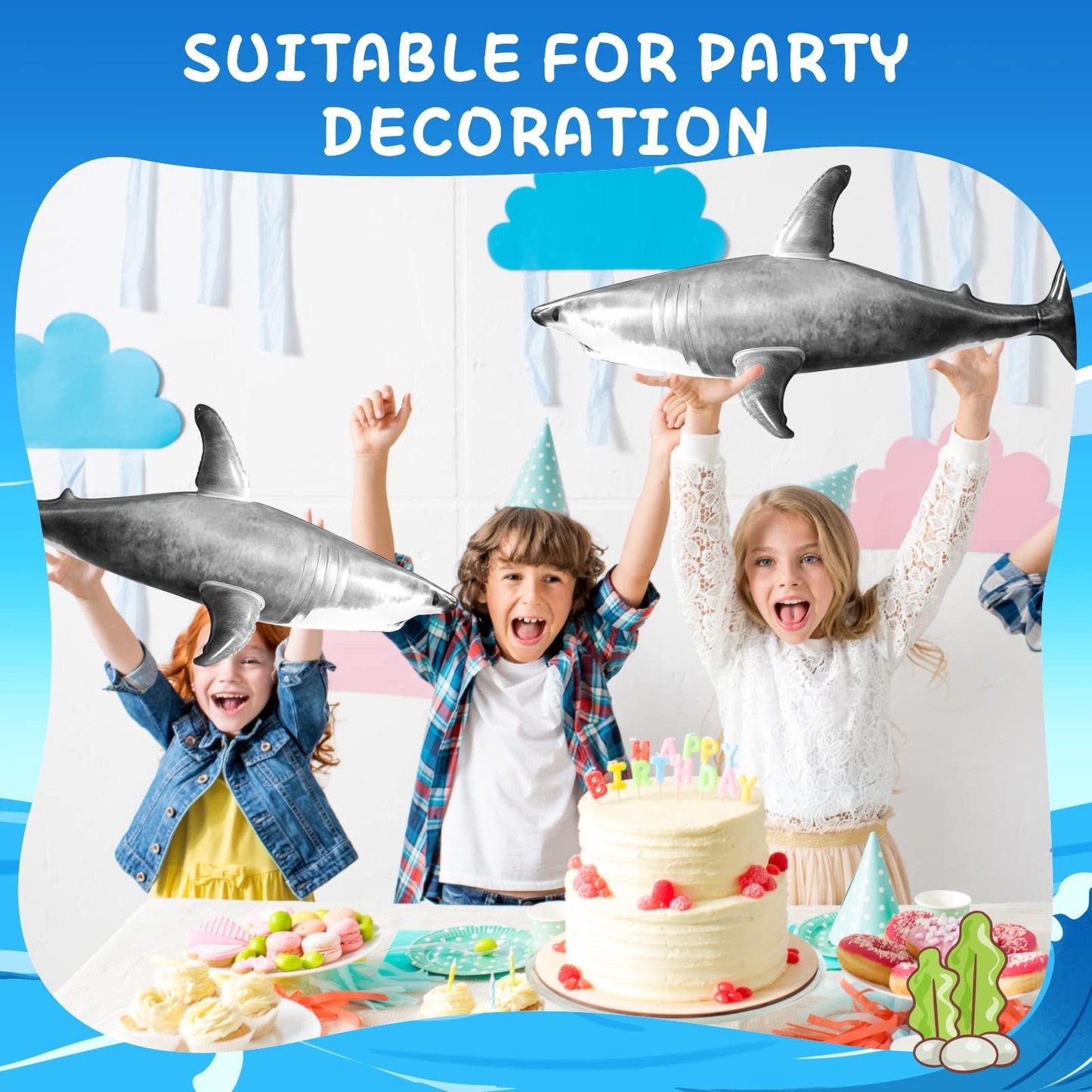 ILEISURELY 3PCS Inflatable Shark Pool Toys – 25 Inch Shark Party Decor for Kids & Adults