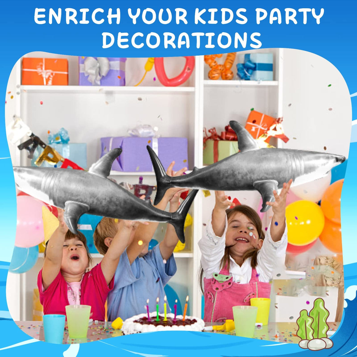 ILEISURELY 3PCS Inflatable Shark Pool Toys – 25 Inch Shark Party Decor for Kids & Adults