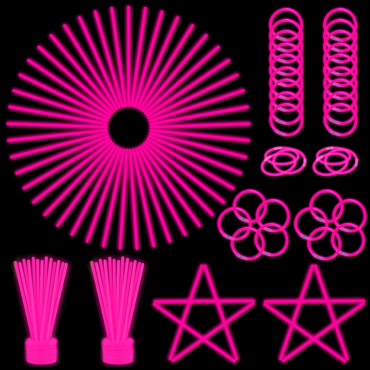 ILHSTY 100 Pk 8'' Pink Glow Sticks & Glow Necklaces — Neon Party Favors Bulk