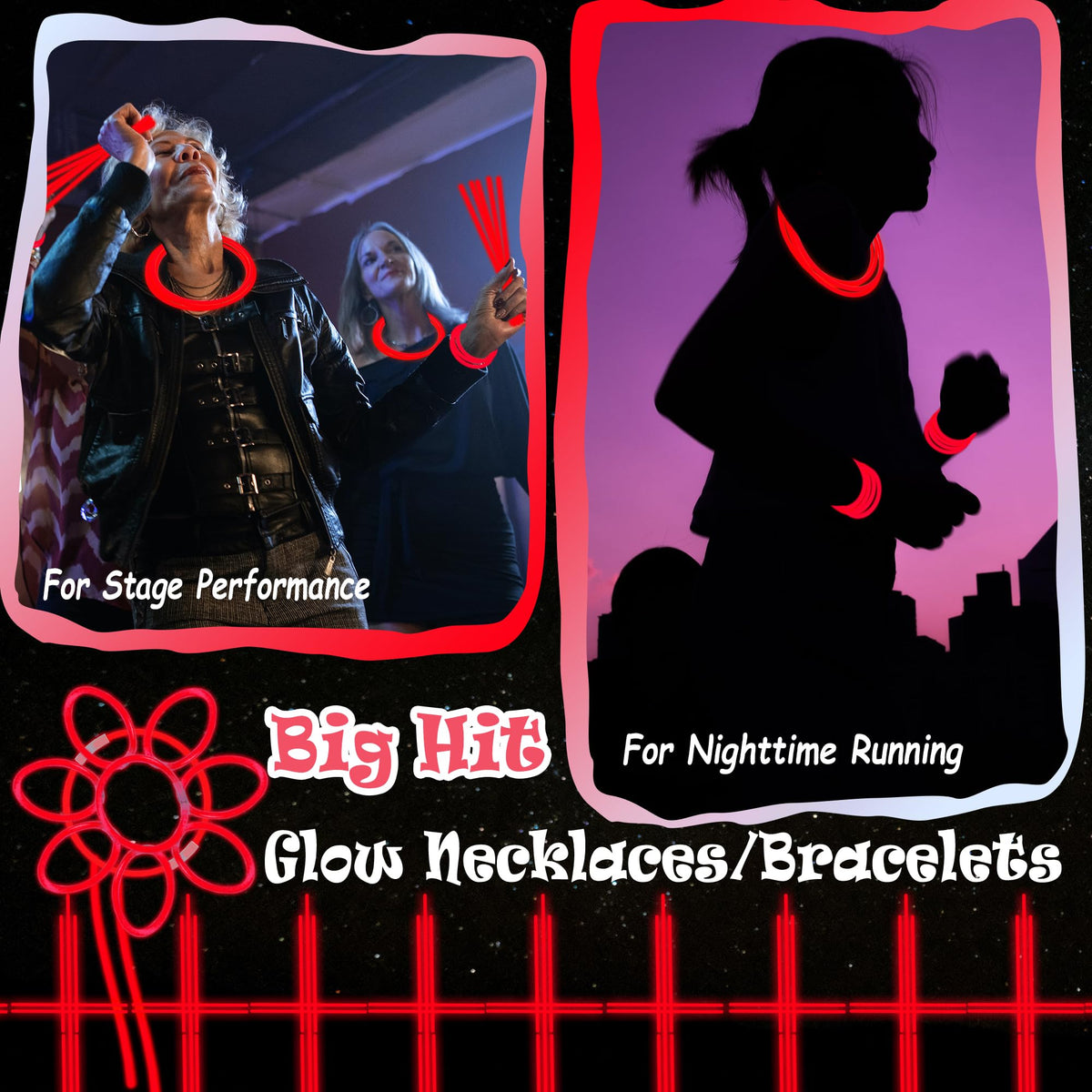 ILHSTY 100 Pcs 8'' Red Glow Sticks & Necklaces — Glow Party Favors Bulk