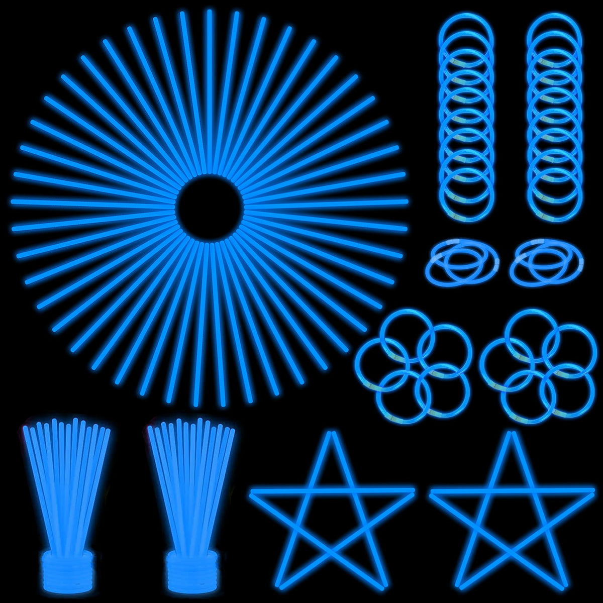 ILHSTY 100 Pack Blue Glow Sticks & Glow Necklaces – Bulk Party Favors for Night Events