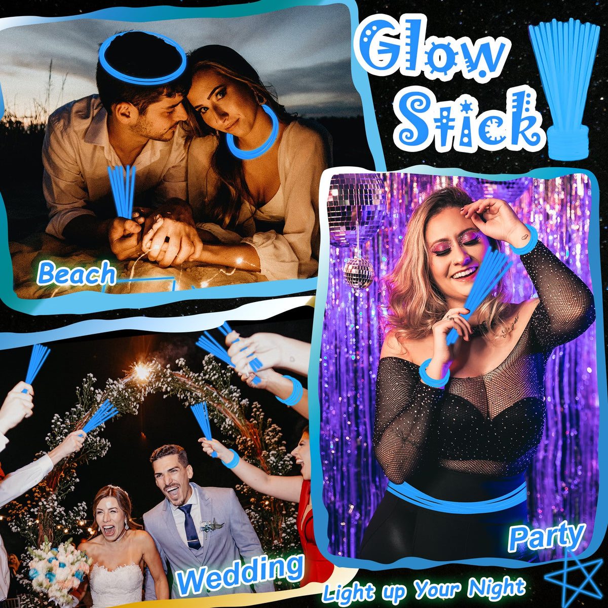 ILHSTY 100 Pack Blue Glow Sticks & Glow Necklaces – Bulk Party Favors for Night Events