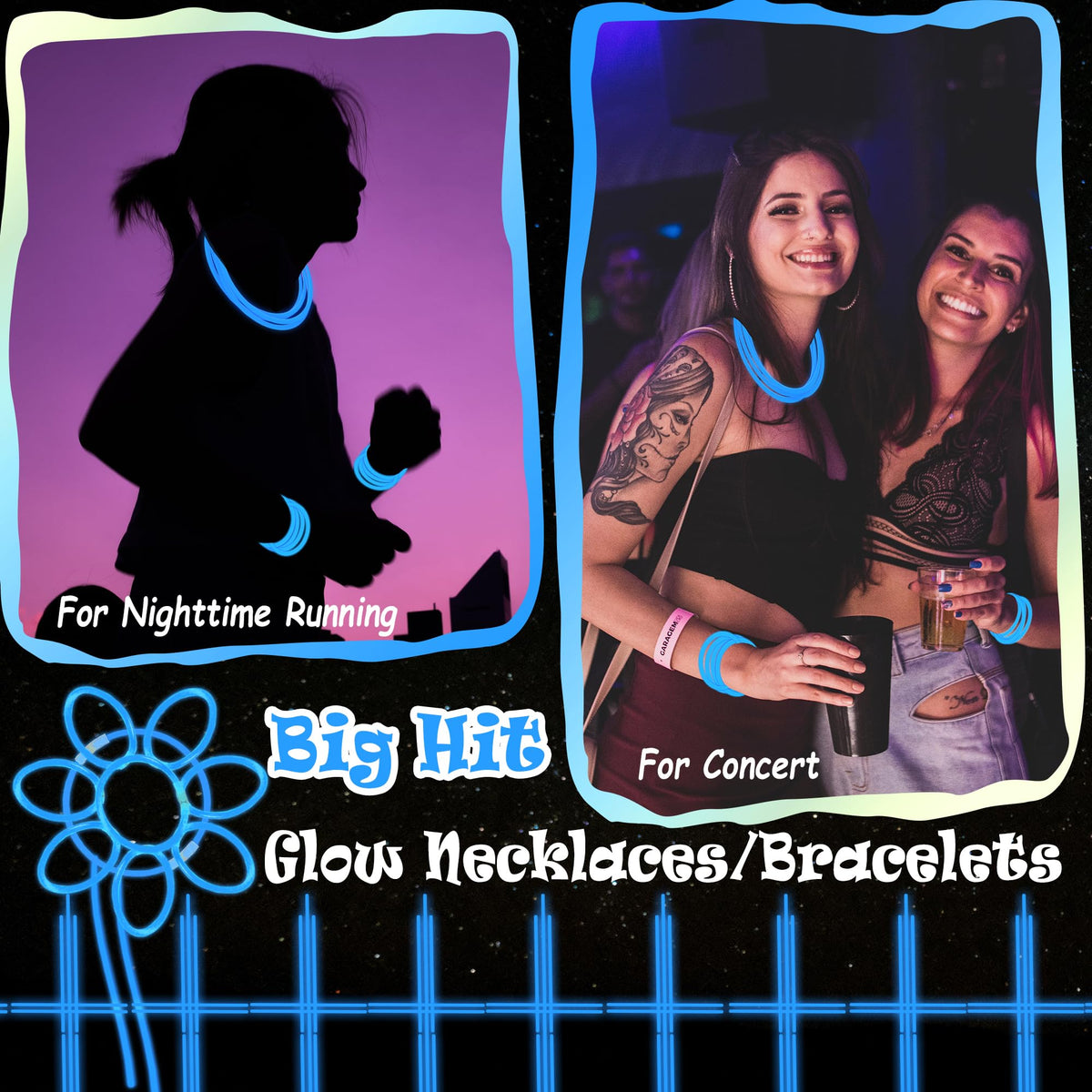 ILHSTY 100 Pack Blue Glow Sticks & Glow Necklaces – Bulk Party Favors for Night Events