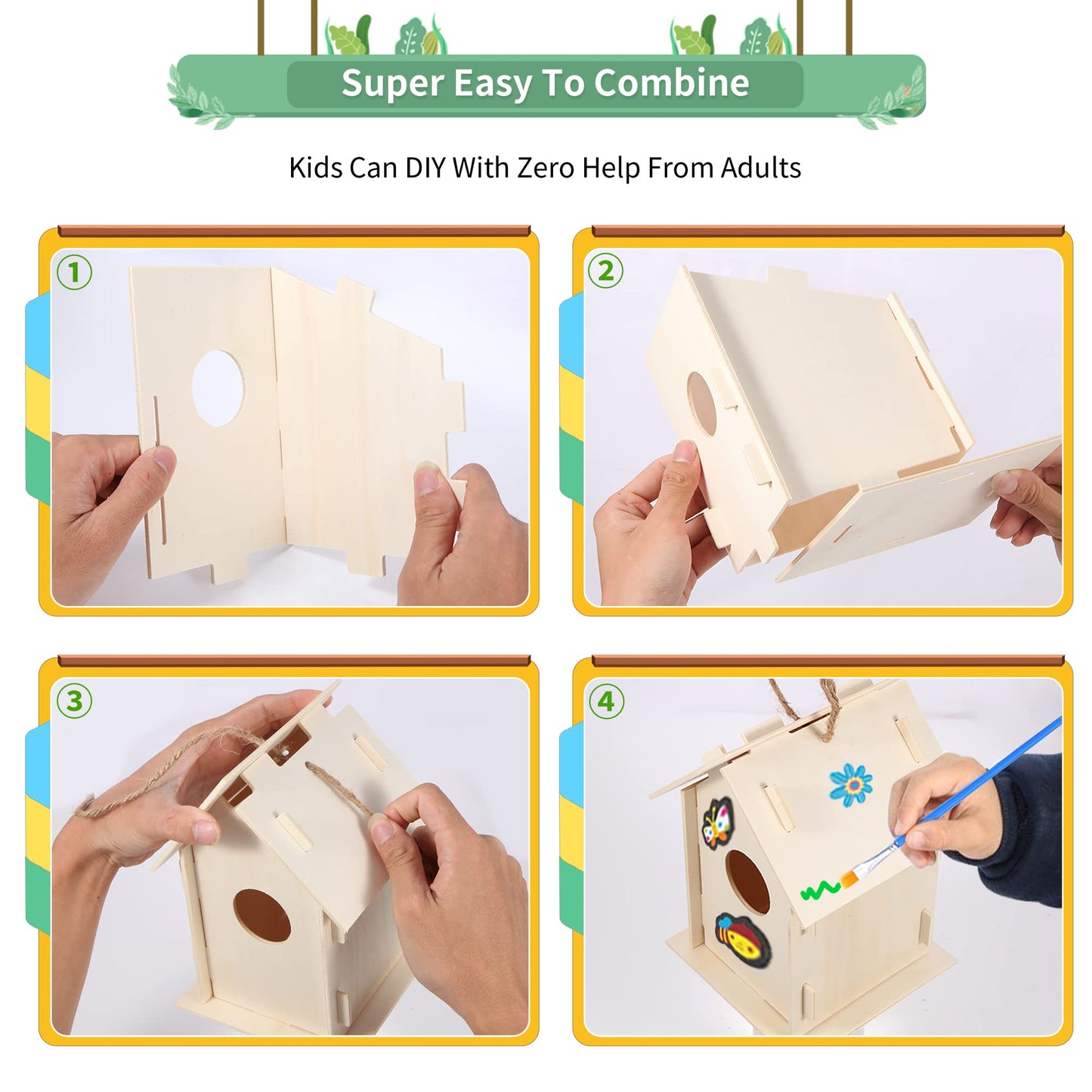 ILHSTY 12-Pack Large DIY Bird House Kits for Kids – Build, Paint & Decorate (6 Styles)