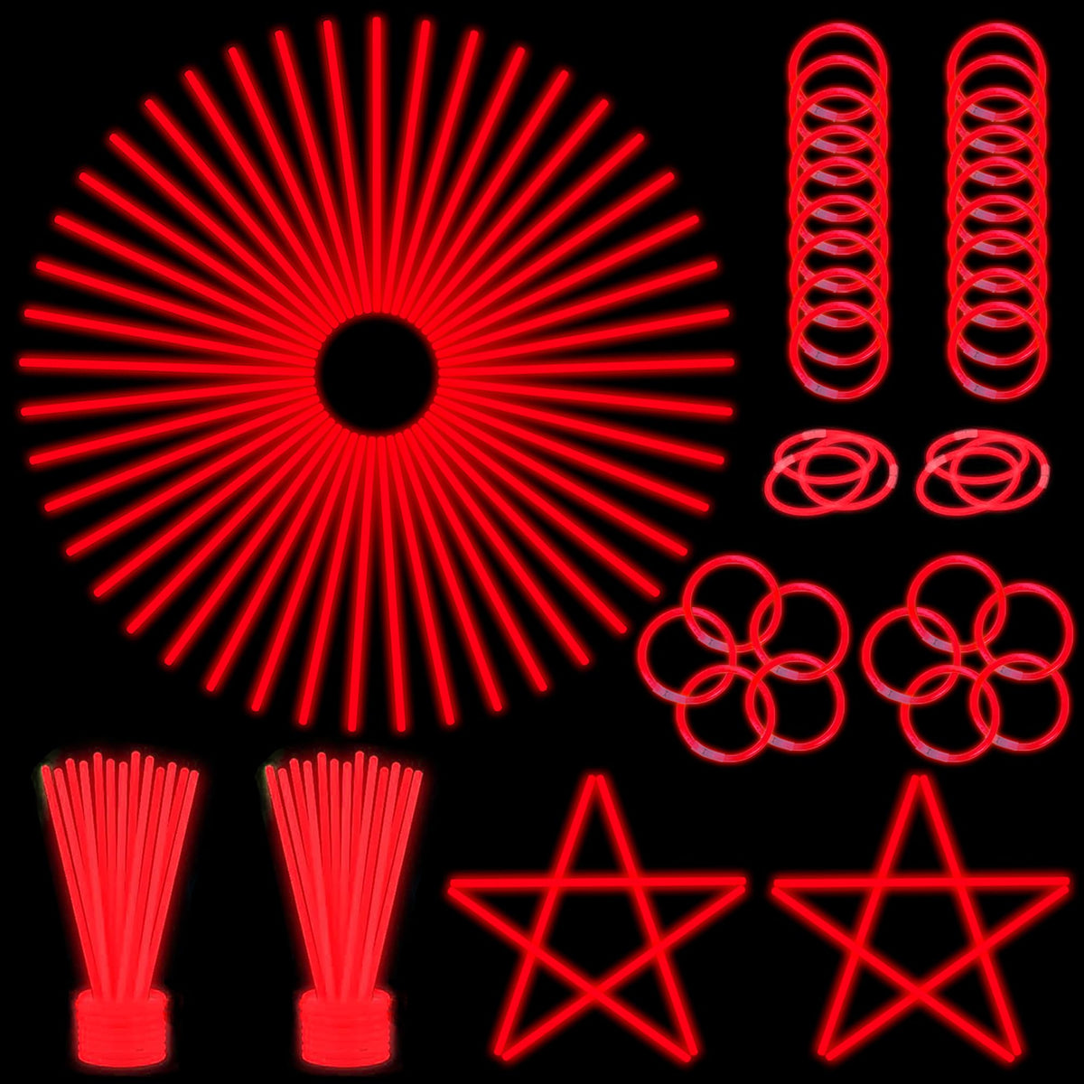 ILHSTY 100 Pcs 8'' Red Glow Sticks & Necklaces — Glow Party Favors Bulk