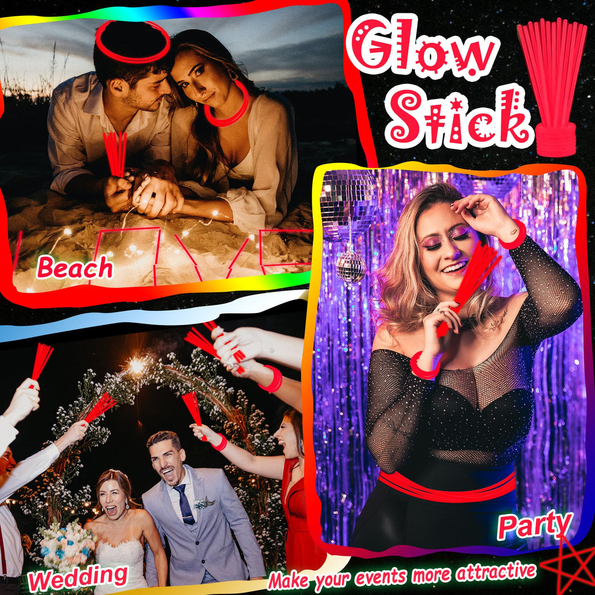 ILHSTY 100 Pcs 8'' Red Glow Sticks & Necklaces — Glow Party Favors Bulk