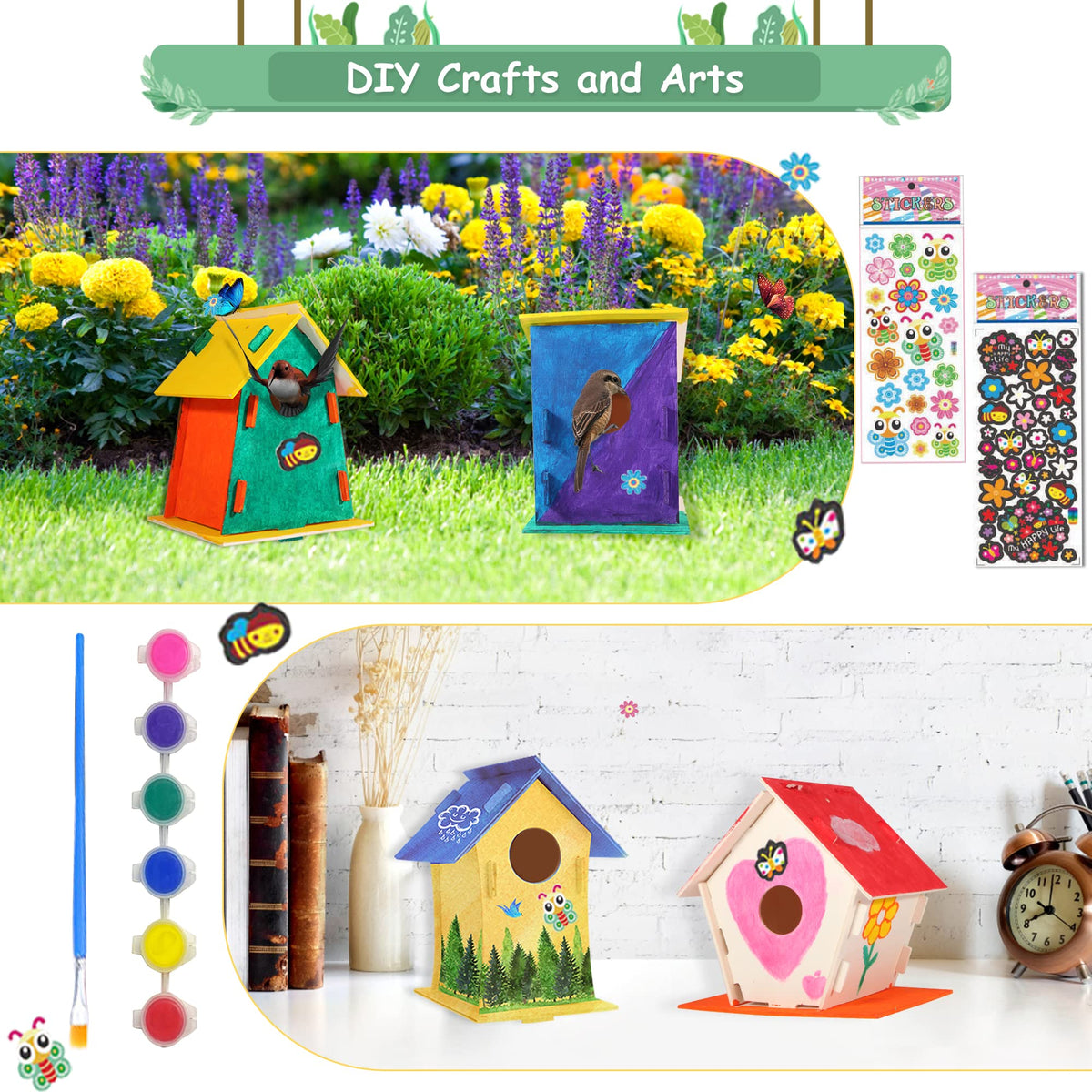 ILHSTY 12-Pack Large DIY Bird House Kits for Kids – Build, Paint & Decorate (6 Styles)