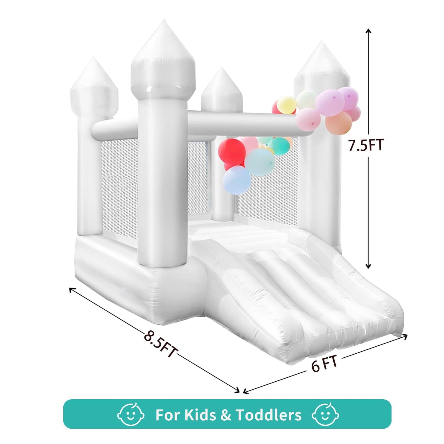 iLink-outer White Bounce House – Indoor/Outdoor Bouncy Castle for Kids 3-8 (103 x 71 x 90 in)
