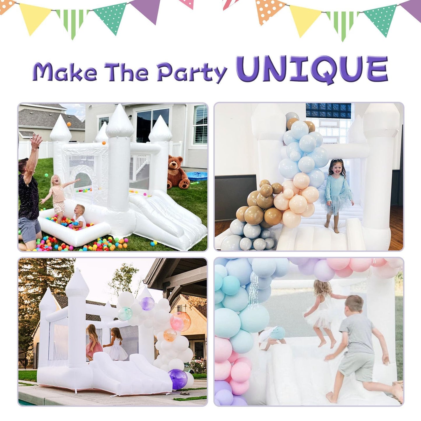 iLink-outer White Bounce House – Indoor/Outdoor 103x71x90 in, No Air Blower, Oxford Castle with Slide